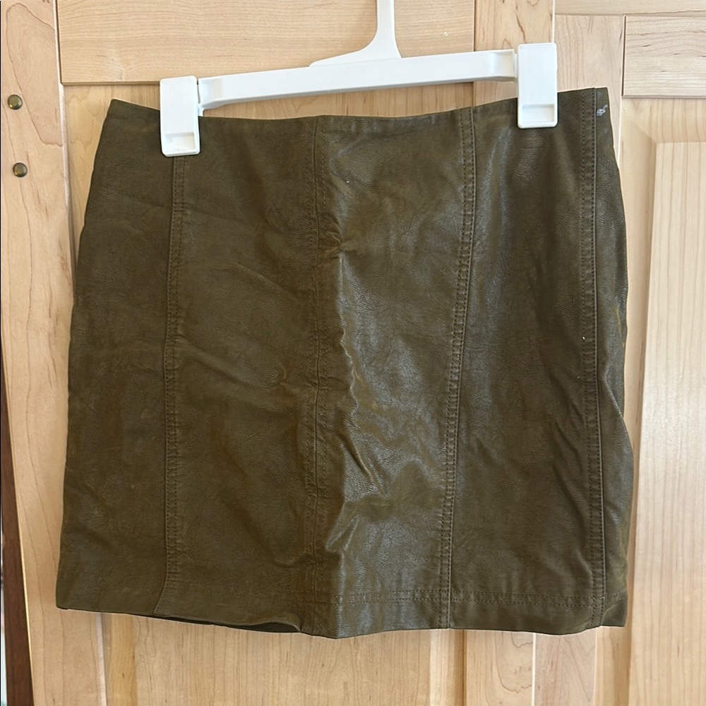 Olive Green Leather Skirt